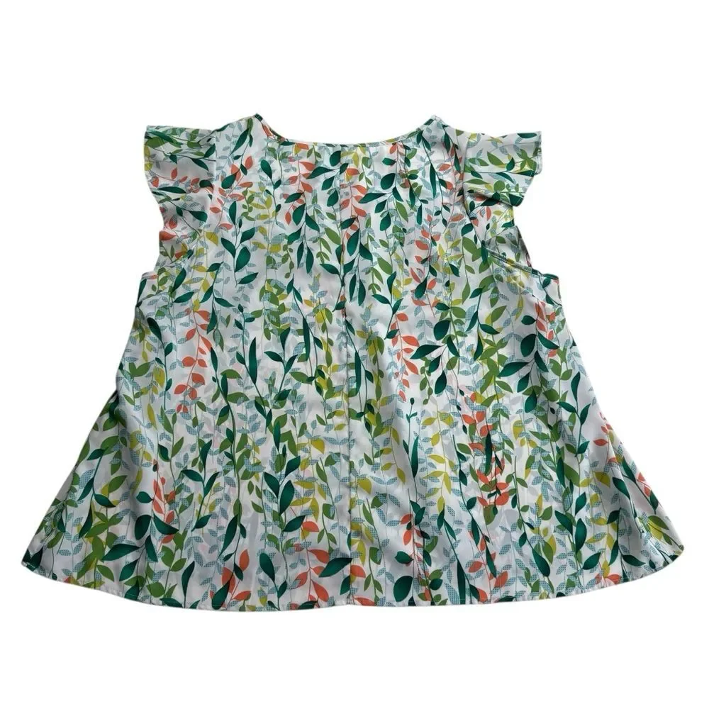 Emery Rose Leaf Pattern Flutter Sleeve Spring Summer Top Sz 4XL - Picture 7 of 9